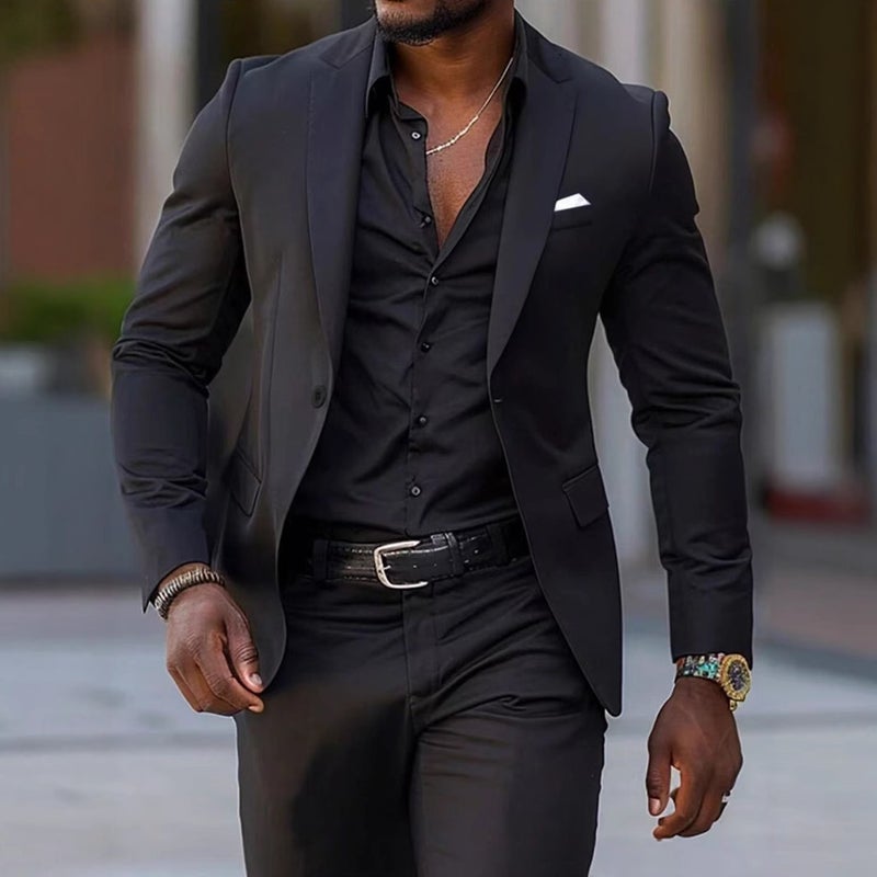 Men'S Casual Suit Suit Men'S Fashion Solid Color Slim-Fit Banquet Dress Suit Two Pieces One - Image 5